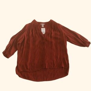 H&M 3/4 Sleeve Button Up V-Neck Loose Fit Blouse Women 10 NEW WITH TAGS